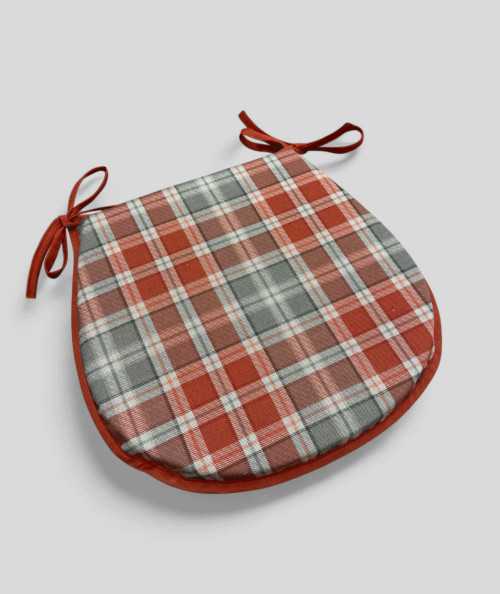 Classic D Shaped Chair Pads In Orange Tartan