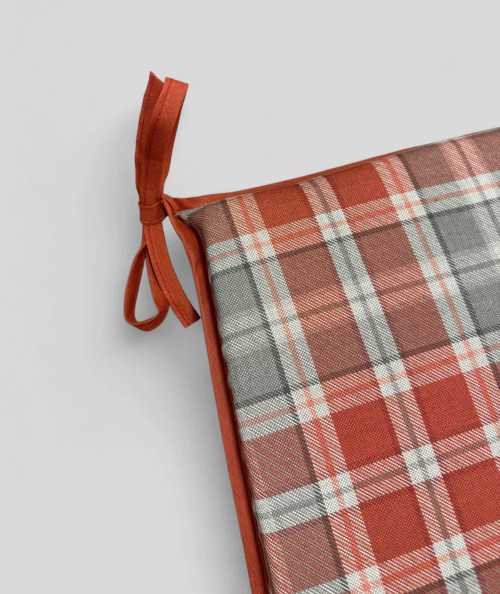 Rust red and light grey checked tapered chair pads