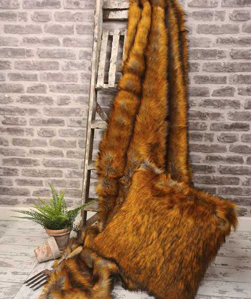 Luxury long haired ginger fake fur throw