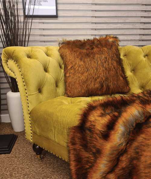 Brown faux fur square sofa cushions
