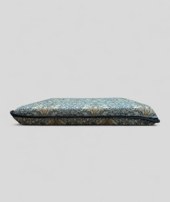 Blue patterned square shaped seat cushions