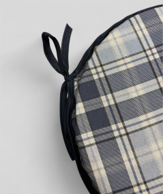 Blue Checked Round Bistro Chair Pads