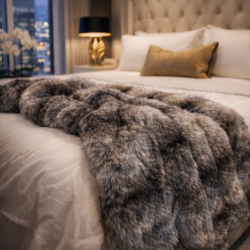 Grey Striped Faux Fur Throw | Fake Fur Throw Ashford Grey Brown