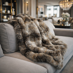 Grey Striped Faux Fur Throw | Fake Fur Throw Ashford Grey Brown