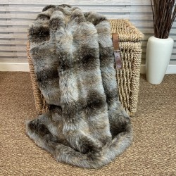 Grey Striped Faux Fur Throw | Fake Fur Throw Ashford Grey Brown