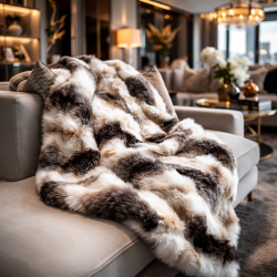White Striped Fur Throw | Ashford White Faux Fur Throw | Faux Pelt Blanket