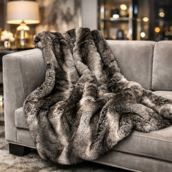 Dark Chinchilla Faux Fur Throw | Luxurious Patterned Fur Blanket Throw