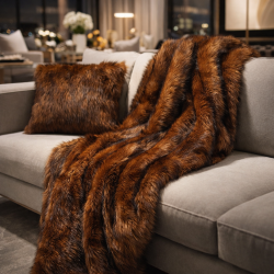 Fox Fur Faux Throw Blanket | Long Hair Brown Fur Throw | Tamarin
