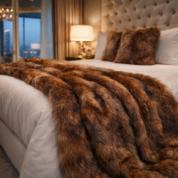 Fox Fur Faux Throw Blanket | Long Hair Brown Fur Throw | Tamarin