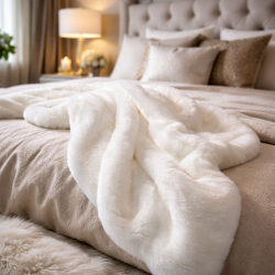 Cream Faux Fur Throw | Fake Fur Throw Chelsea Cream