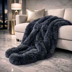 Grey Faux Fur Throw | Dark Faux Fur Throw | Chessington Grey
