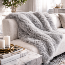 Light Grey Faux Fur Throw | Large Grey Sofa Throw | Aspen Grey