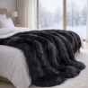Black Angus Faux Fur Throw | Large Black Faux Fur Bedspread and Blankets