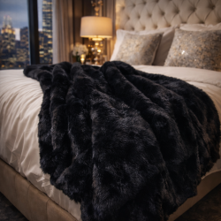 Black Fur Throw | Black Fake Faux Fur Throw | Midnight Black Throw
