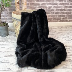 Black Fur Throw | Black Fake Faux Fur Throw | Midnight Black Throw