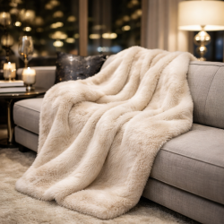 Couverture en fausse fourrure Richmond Almond | Grande couverture en fausse fourrure | Couvre-lit beige