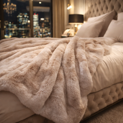 Beige Faux Fur Throw | Faux Pelt Blanket | Chelsea Sandstone Fur Throw