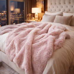 Jeté en fausse fourrure rose Richmond | Grande couverture en fausse fourrure | Couvre-lit rose pâle
