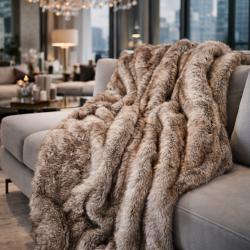 Groundhog Faux Fur Throw | Large Faux Fur Throws | Brown Sofa Throws