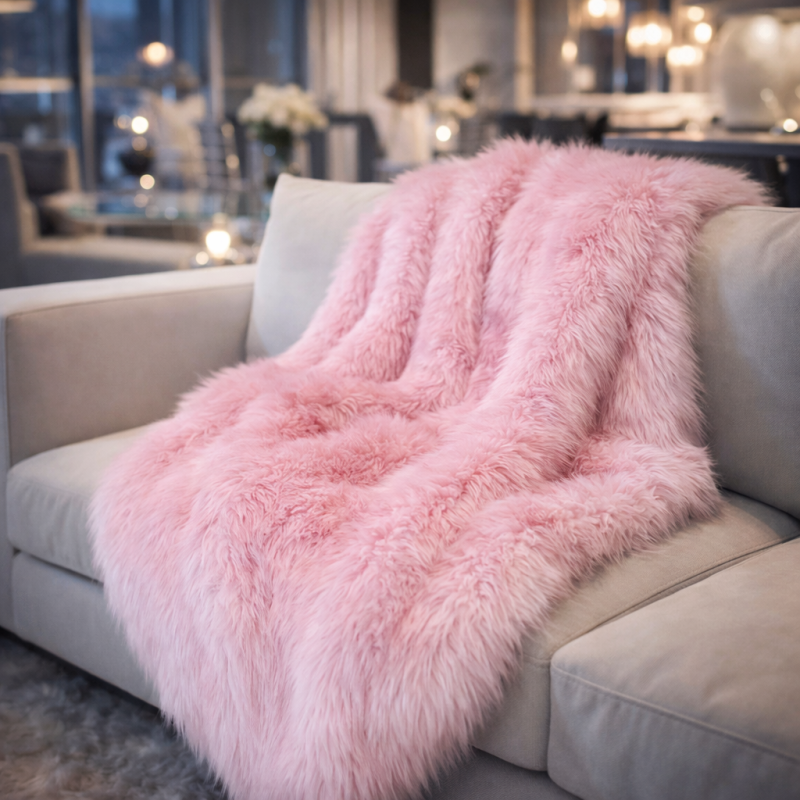 Plaid en fausse fourrure rose bonbon | Plaid et couvertures modernes en fausse fourrure rose