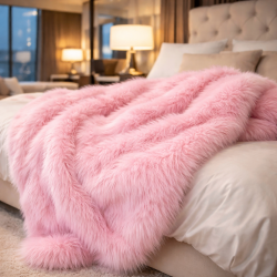Bubble-gum Faux Fur Throw | Modern Pink Faux Fur Throws and Blankets