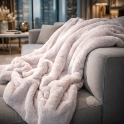 Faux Fur Throw Beige Frost | Large Beige Faux Fur Throw or Bedspread