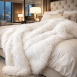 Plaid en fausse fourrure polaire de luxe | Plaids et couvertures de luxe en fausse fourrure crème