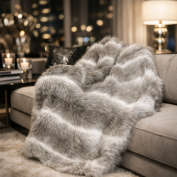 Reindeer Faux Fur Throws | Striped Fur Bedspreads |Reindeer Blankets