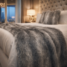 Opossum Stripe Faux Fur Throws | Grey Fur Bedspreads |Striped Blankets
