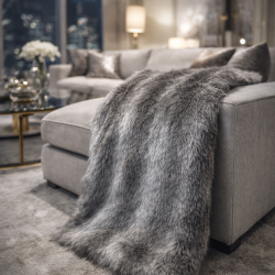 Striped Faux Fur Throws | Grey Fur Bedspreads | Striped Blankets