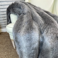 Opossum Stripe Faux Fur Throws | Grey Fur Bedspreads |Striped Blankets
