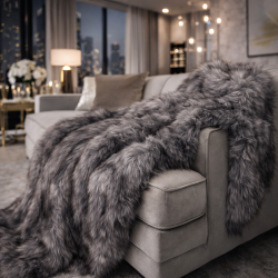 European Wolf Faux Fur Throw | Large Animal Fur Throw | Fur Bedspread