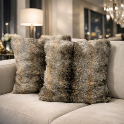Striped Faux Fur Cushions | Grey Fake Fur Cushions | Fur Sofa Cushions