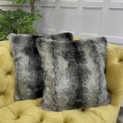Black Wolf Faux Fur Cushions | Black Striped Fur Cushion Covers