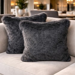 Badger mid grey Faux Fur Cushion Cover | Grey fur Pillows and Cushions