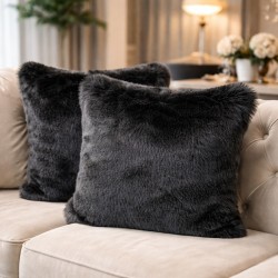 Housses de coussin en fausse fourrure Panthère Noire | Coussins en fourrure noire | Oreillers