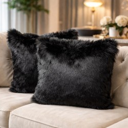Coussin en fausse fourrure Ours Noir | Oreiller en fourrure noire | Coussins en fourrure noire