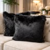 Black Faux Fur Cushions | Black Sofa Cushions | Black Fur Pillows