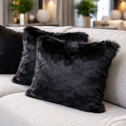 Black Faux Fur Cushions | Black Sofa Cushions | Black Fur Pillows