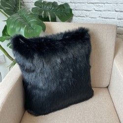 Black Faux Fur Cushions | Black Sofa Cushions | Black Fur Pillows