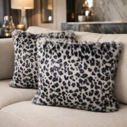 Coussin en fausse fourrure léopard gris | Coussin imprimé animal, housse de coussin