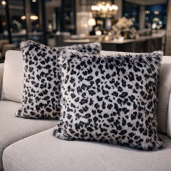 Grey Ocelot Faux Fur Cushions | Animal Print Fur Pillows | Cushion Covers