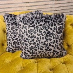 Grey Leopard Faux Fur Cushion | Animal Print Fur Pillow, Cushion Cover