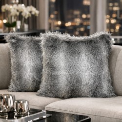 Marmoset Stripe Faux Fur Cushion | Grey Fur Pillow | Striped Fur Cushion