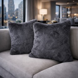 Coussin en fausse fourrure Richmond Graphite | Oreiller en fourrure grise | Coussin en fourrure grise