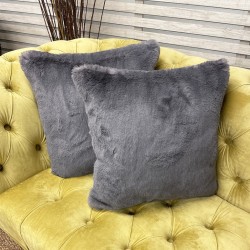 Chelsea Dark Gray Fur Cushions | Grey Fur Pillows | Grey Sofa Cushions