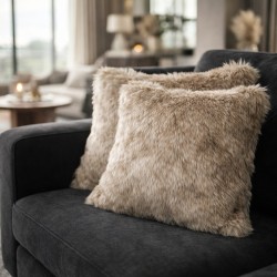 Tundra Wolf Faux Fur Cushions | Long-Haired Beige Faux Fur Cushions |