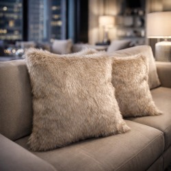 Tundra Wolf Faux Fur Cushions | Long-Haired Beige Faux Fur Cushions |