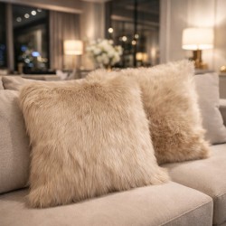 Oatmeal Fur Cushions | Beige Faux Fur Pillows | Luxury Beige Cushions