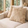 Camel Faux Fur Cushions | Beige Fur Pillows | Plain Faux Fur Cushions